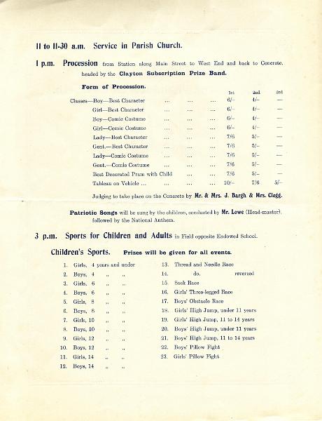 Coronation Prog 1937 p2.JPG - Celebration  for  the Coronation of  King George VI and Queen Elizabeth - May 12th 1937     Procession and Children's Sports   